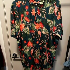 Bad Birdie Tropical Green and Orange Casual Shirt
